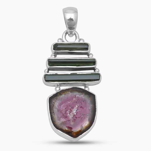 Watermelon Tourmaline Silver Pendants