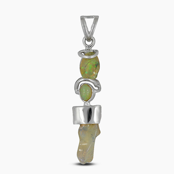 Raw Ethiopian Opal Silver Pendants