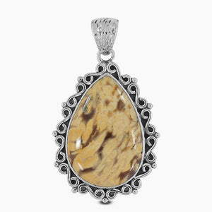 925 Silver Peanut Wood Jasper Pendants