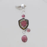 Watermelon Tourmaline Silver Drop Pendants