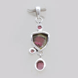 Watermelon Tourmaline Silver Drop Pendants