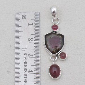 Watermelon Tourmaline Silver Drop Pendants