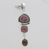 Watermelon Tourmaline Silver Drop Pendants