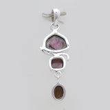 Watermelon Tourmaline Silver Drop Pendants