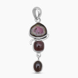 Watermelon Tourmaline Silver Drop Pendants