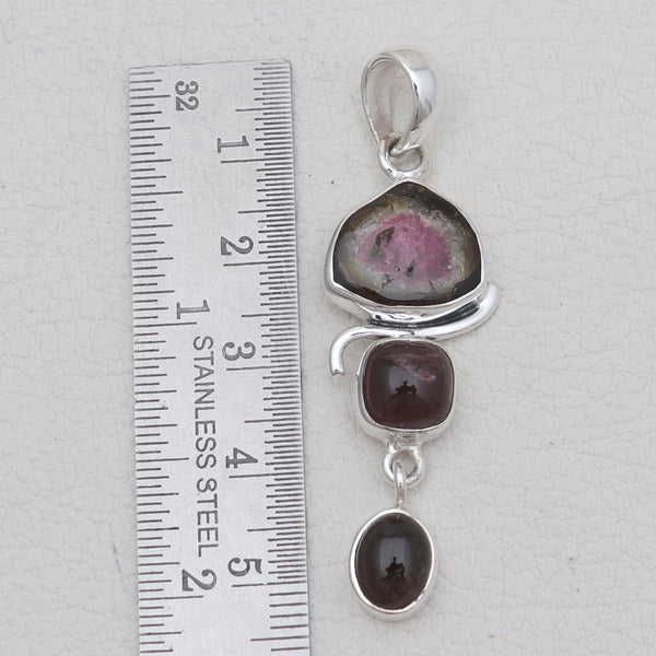 Watermelon Tourmaline Silver Drop Pendants