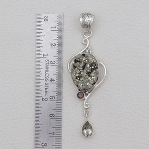 Pyrite Druzy With Multistone Drop Pendants