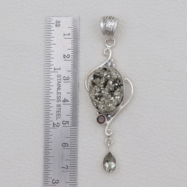 Pyrite Druzy With Multistone Drop Pendants