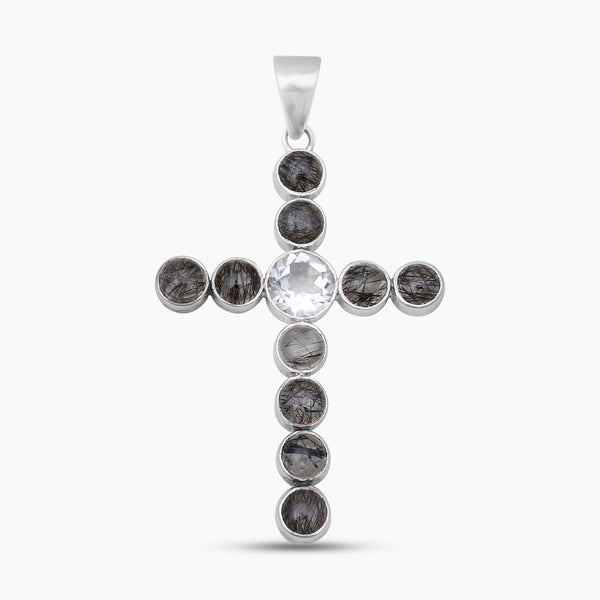 Black Tourmalated Quartz Silver Pendants