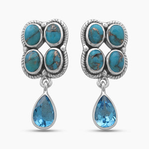Blue Copper Turquoise Silver Earrings