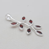 Marquise Cut Garnet Silver Leaf Pendants