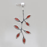 Marquise Cut Garnet Silver Leaf Pendants