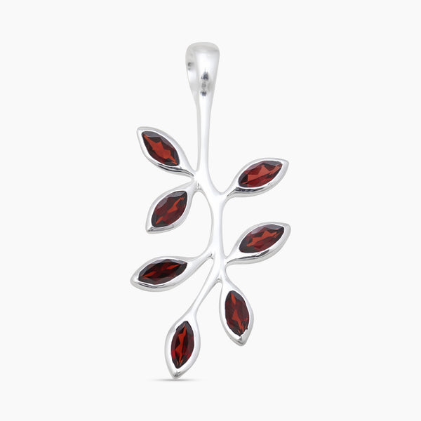 Marquise Cut Garnet Silver Leaf Pendants