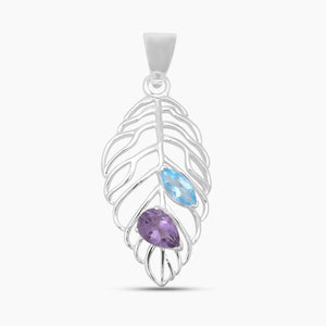 Rainbow Moonstone & Blue Topaz Silver Pendants