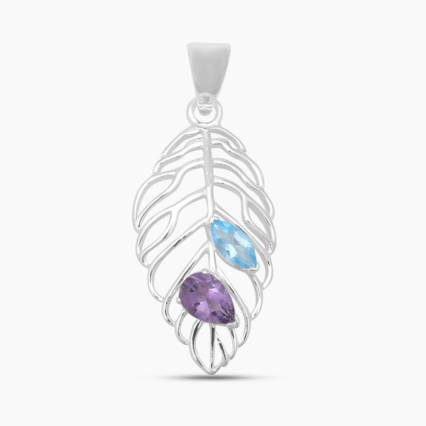 Rainbow Moonstone & Blue Topaz Silver Pendants