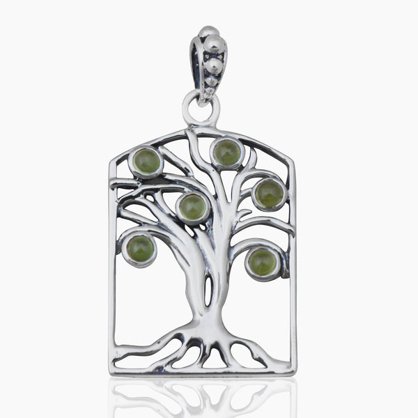 Tree Shape Peridot Silver Pendants