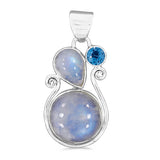 Rainbow Moonstone With Blue Topaz silver pendant