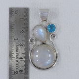 Rainbow Moonstone With Blue Topaz silver pendant