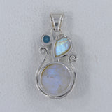 Rainbow Moonstone With Blue Topaz silver pendant