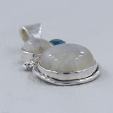 Rainbow Moonstone With Blue Topaz silver pendant