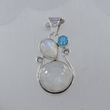 Rainbow Moonstone With Blue Topaz silver pendant