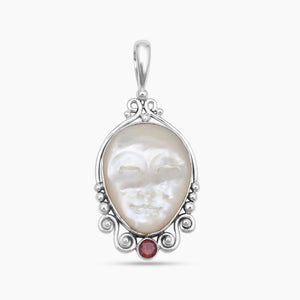 Face Carved Mother of Pearl Silver Pendants