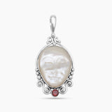 Face Carved Mother of Pearl Silver Pendants