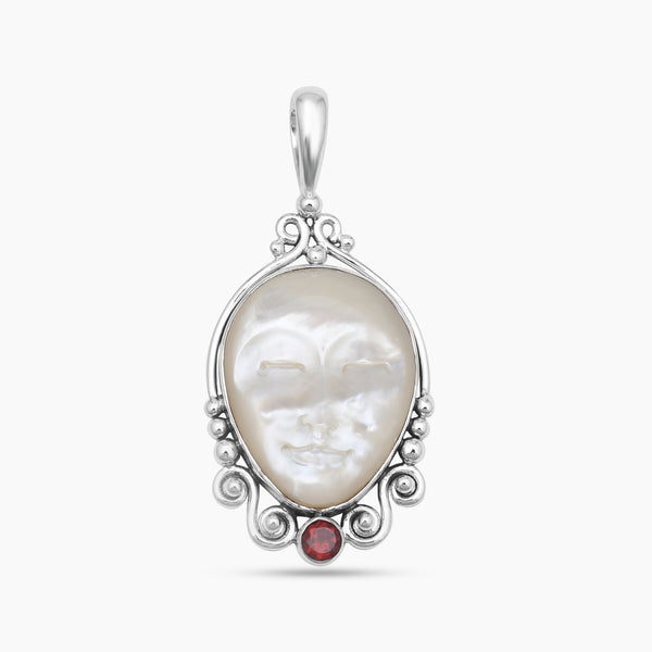 Face Carved Mother of Pearl Silver Pendants