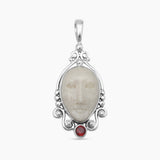 Face Carved Mother of Pearl Silver Pendants