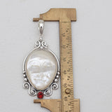 Face Carved Mother of Pearl Silver Pendants