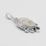 Face Carved Mother of Pearl Silver Pendants