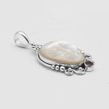 Face Carved Mother of Pearl Silver Pendants