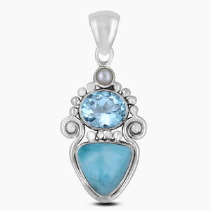 925 Silver Larimar & Blue Topaz Pendants