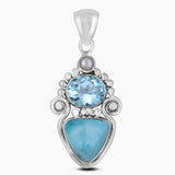 925 Silver Larimar & Blue Topaz Pendants