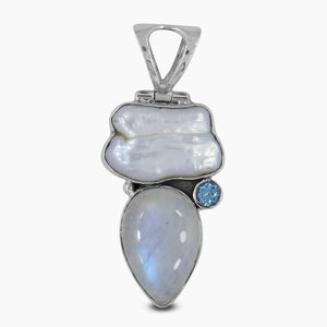 Pearl & Rainbow Moonstone Silver Pendants