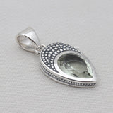 Pear Cut Green Amethyst Silver Pendants