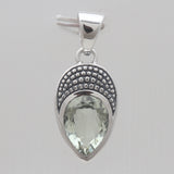 Pear Cut Green Amethyst Silver Pendants
