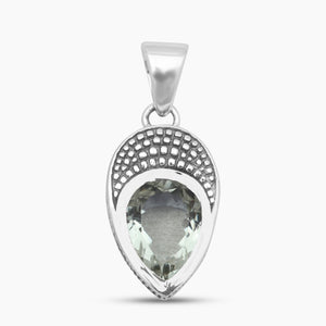 Pear Cut Green Amethyst Silver Pendants