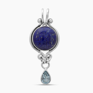 Lapis Lazuli & Topaz Silver Drop Pendants