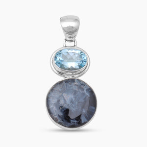 Pietersite & Blue Topaz Silver Pendants