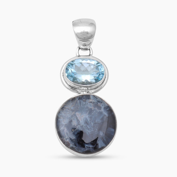 Pietersite & Blue Topaz Silver Pendants