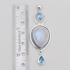 Rainbow Moonstone Silver Drop Pendants