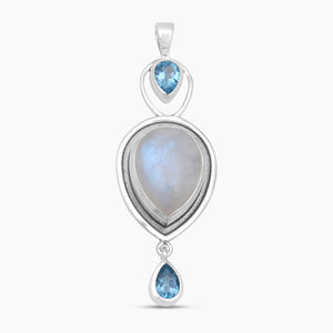 Rainbow Moonstone Silver Drop Pendants