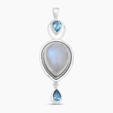 Rainbow Moonstone Silver Drop Pendants