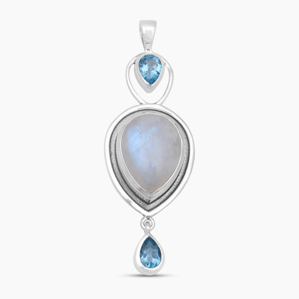 Rainbow Moonstone Silver Drop Pendants