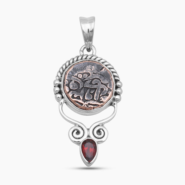 925 Sterling Silver Garnet Coin Pendants