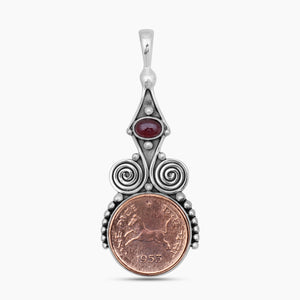 Copper Coin & Garnet Silver Pendants