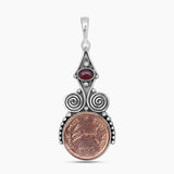 Copper Coin & Garnet Silver Pendants