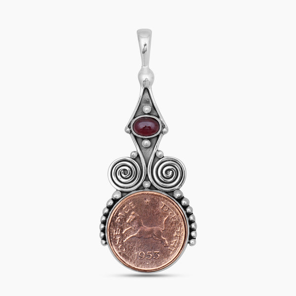Copper Coin & Garnet Silver Pendants