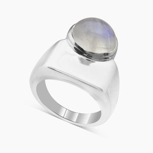 Natural Rainbow Moonstone Silver Rings